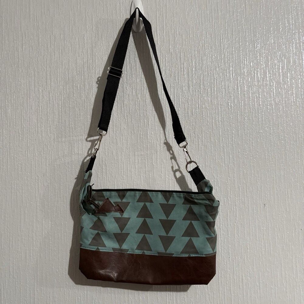 Handmade Purse Mountains 2nd Story Studio Geometric Leather Detail Cloth Bag